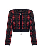 Womens Fable Cardi Red Argyle Regular Knitwear - Red