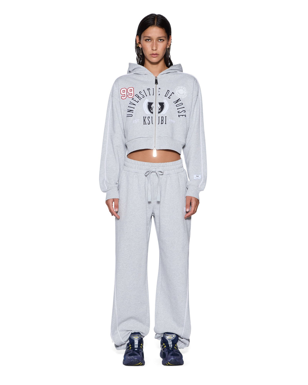 Womens Carter Wide Trakpant Grey Marle Regular Pants - Grey