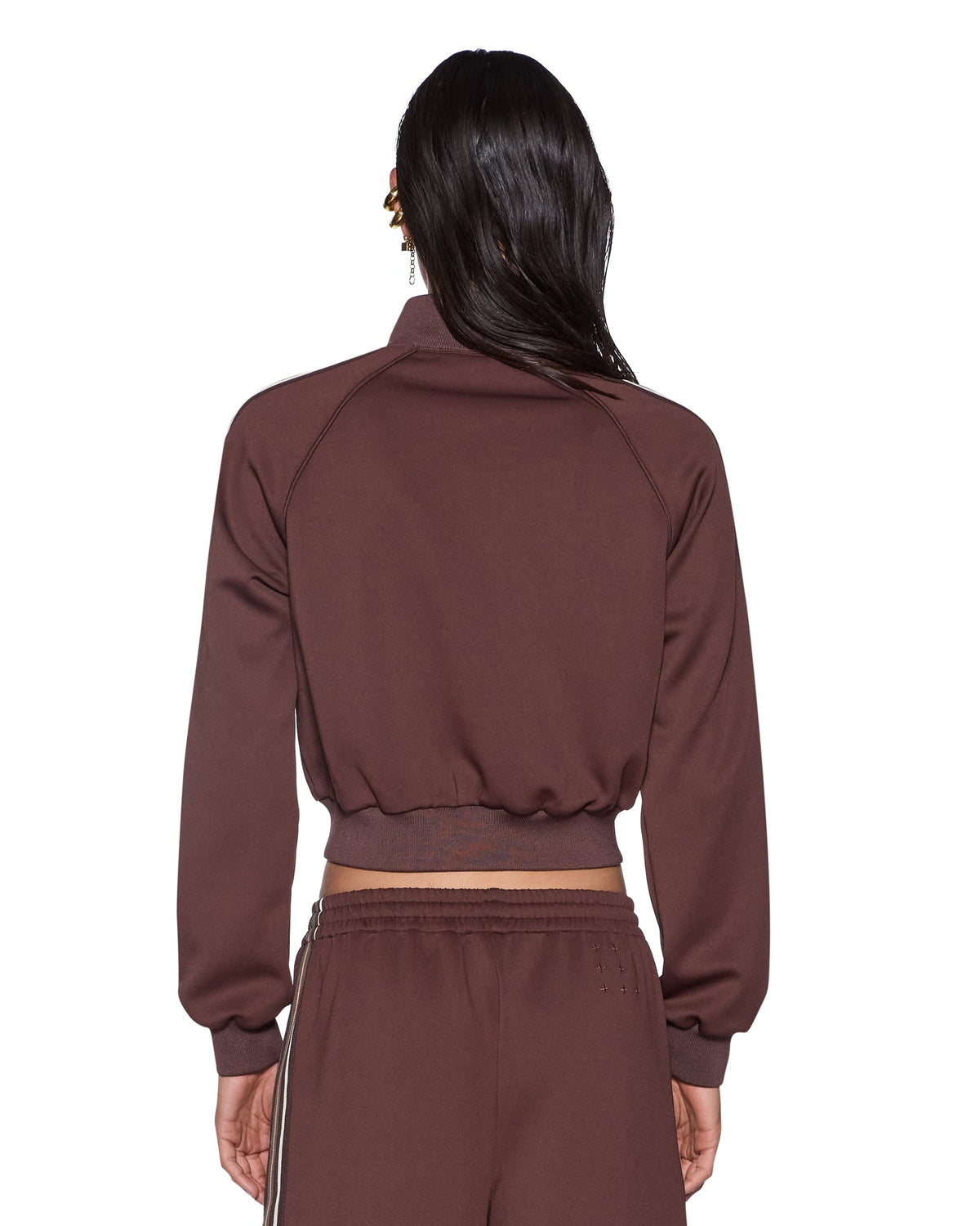 Womens Cropped Zip Trak Top Mocha Regular Fashion Tops - Brown