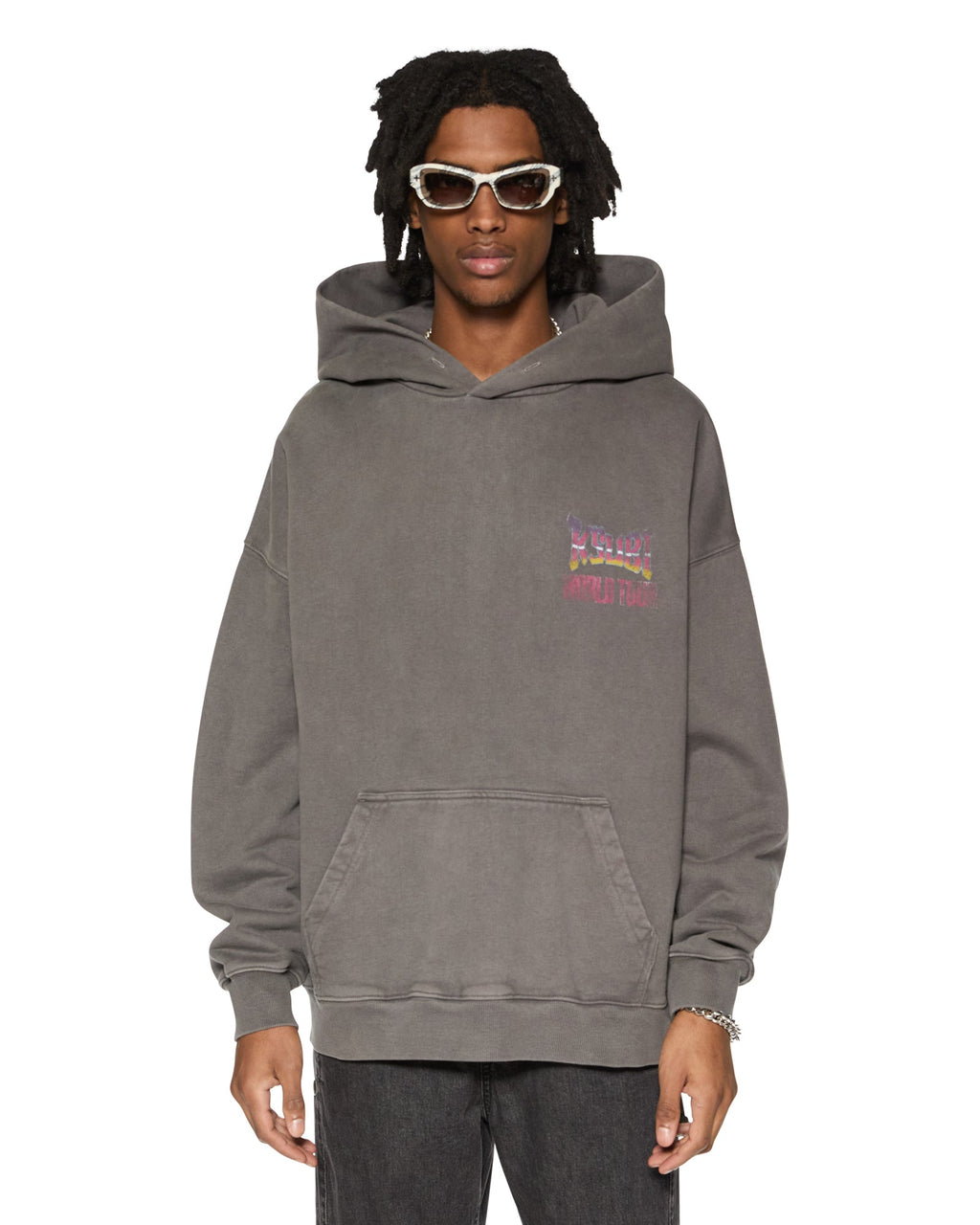 Mens Global Ekcess Hoodie Charcoal Oversized Fleece - Grey