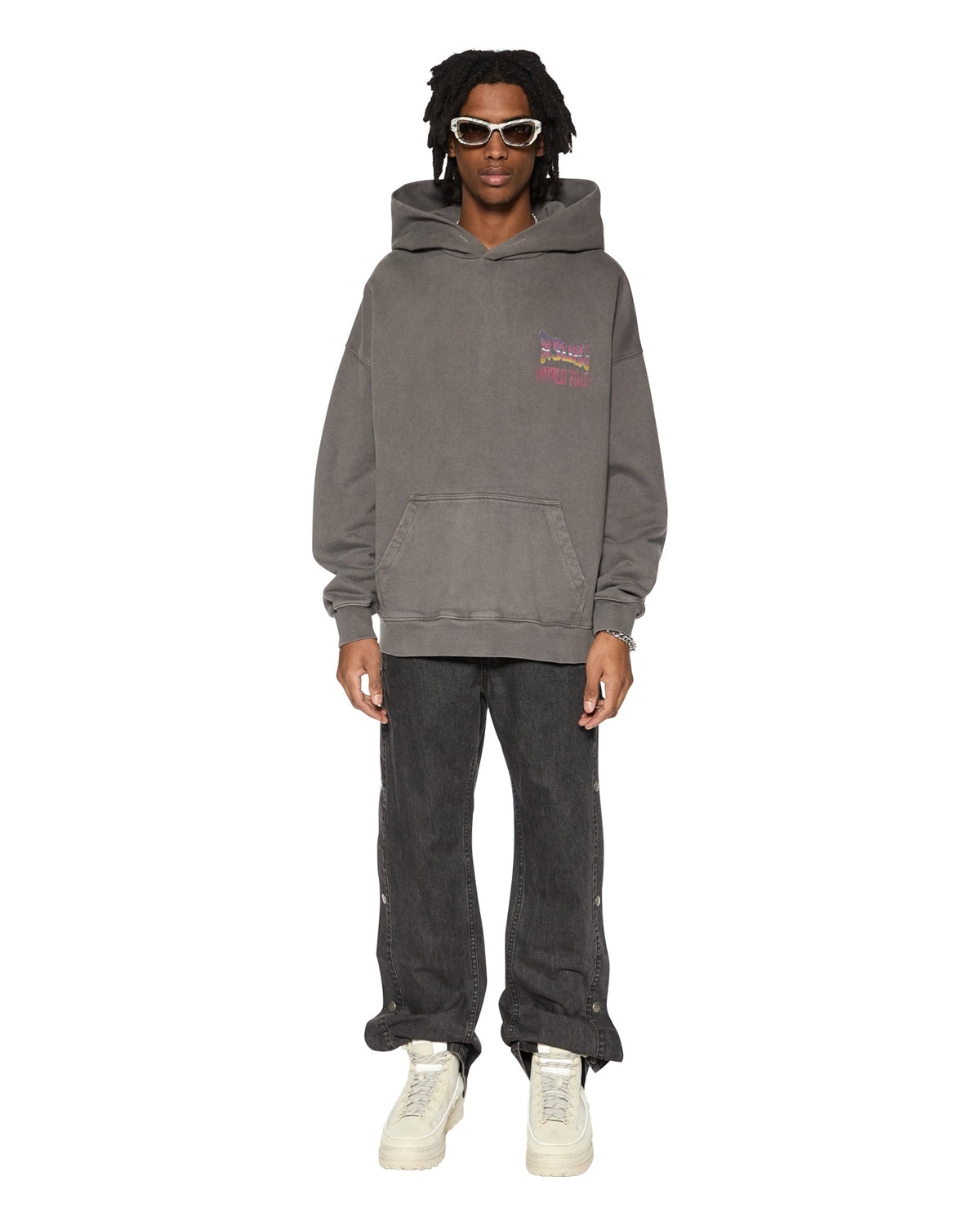 Mens Global Ekcess Hoodie Charcoal Oversized Fleece - Grey