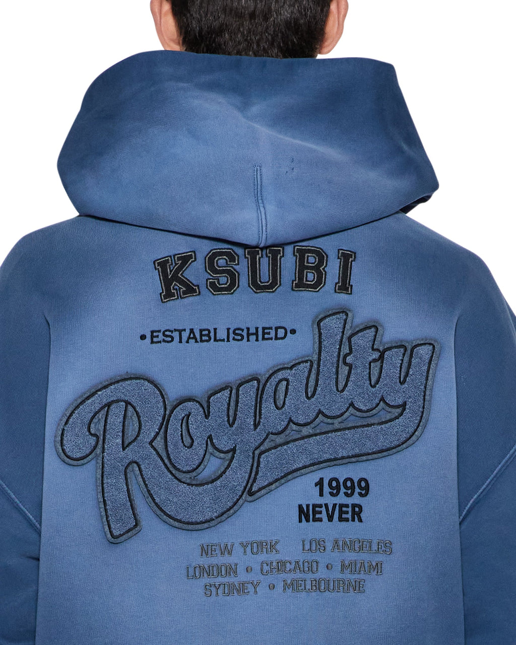 Mens Ace Ekcess Hoodie Ink Fade Oversized Fleece - Navy