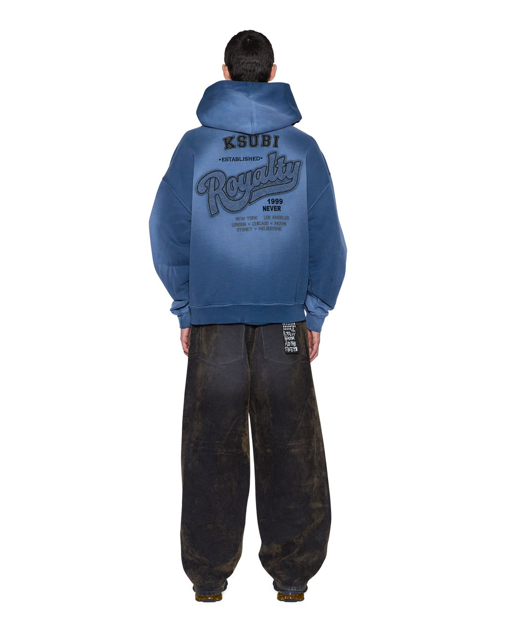 Mens Ace Ekcess Hoodie Ink Fade Oversized Fleece - Navy
