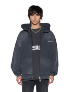 Mens Ace Ekcess Zip Thru Hoodie Black Fade Oversized Fleece - Grey