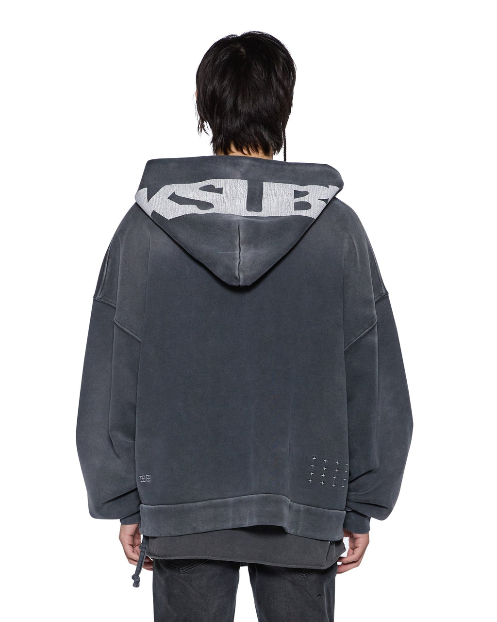 Mens Ace Ekcess Zip Thru Hoodie Black Fade Oversized Fleece - Grey