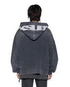 Mens Ace Ekcess Zip Thru Hoodie Black Fade Oversized Fleece - Grey