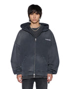 Mens Ace Ekcess Zip Thru Hoodie Black Fade Oversized Fleece - Grey