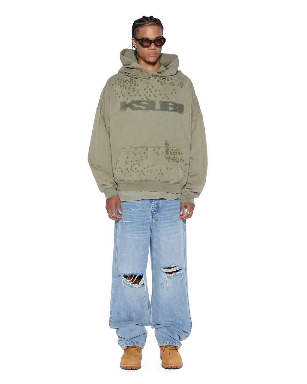Mens Blasted Ekcess Hoodie Outback Oversized Fleece - Green