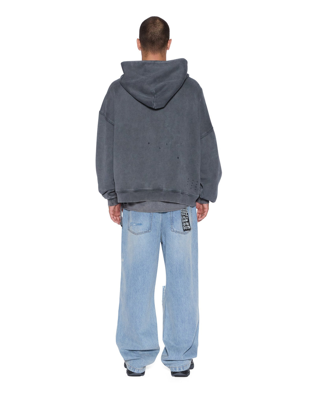 Mens Blasted Ekcess Hoodie Rhino Oversized Fleece - Black