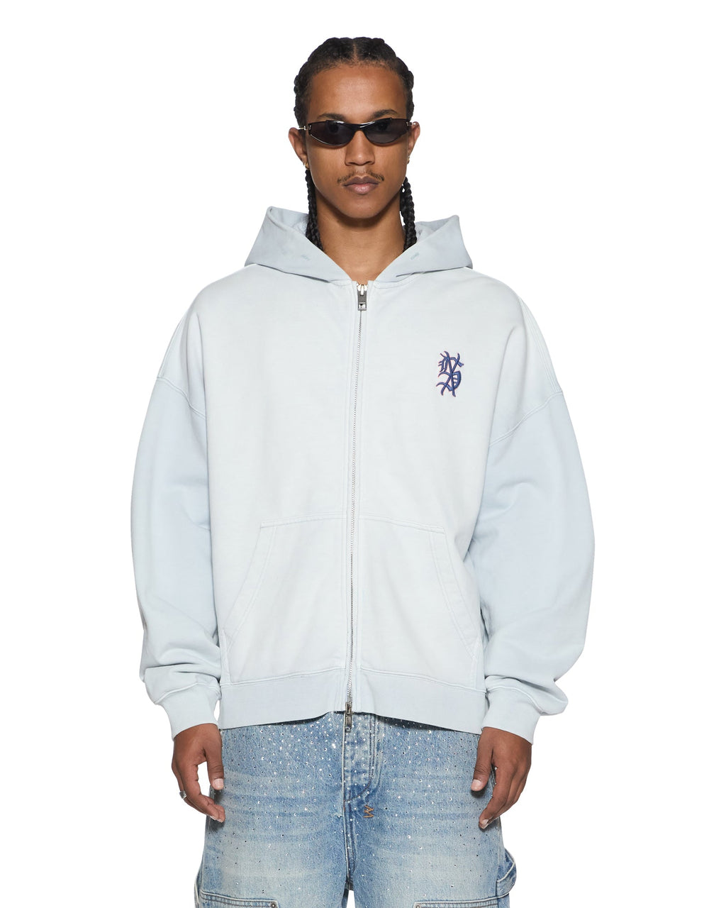 Mens Effect Ekcess Zip Hoodie Ice Mist Oversized Fleece - Blue