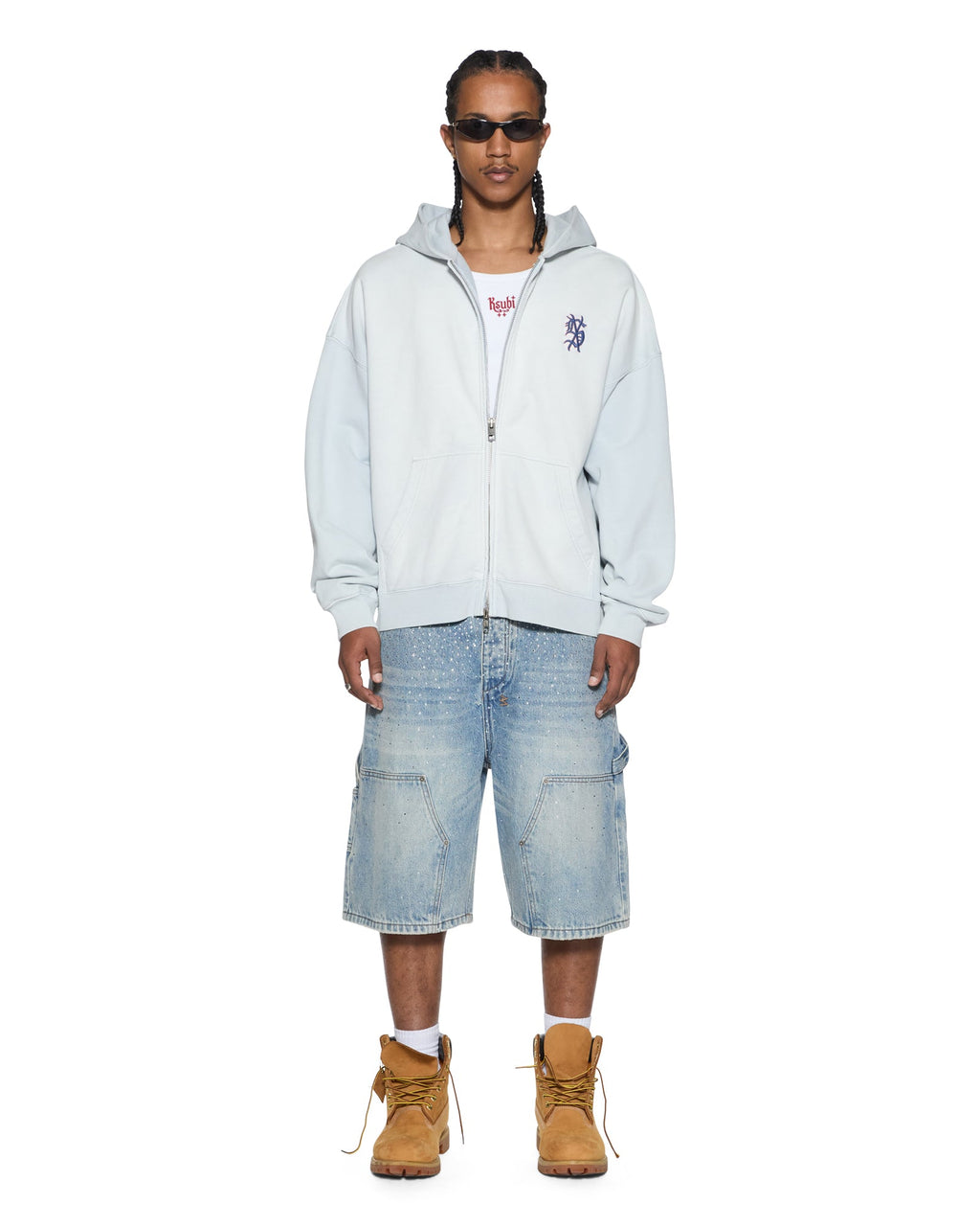 Mens Effect Ekcess Zip Hoodie Ice Mist Oversized Fleece - Blue