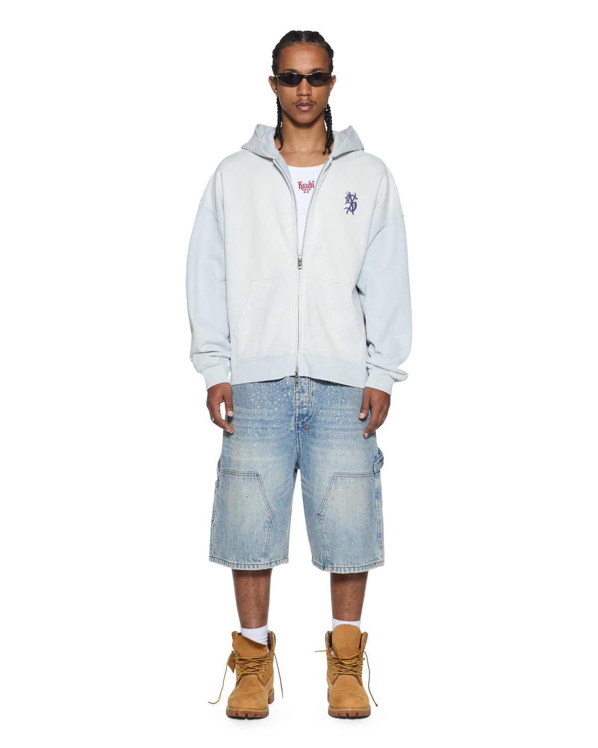 Mens Effect Ekcess Zip Hoodie Ice Mist Oversized Fleece - Blue
