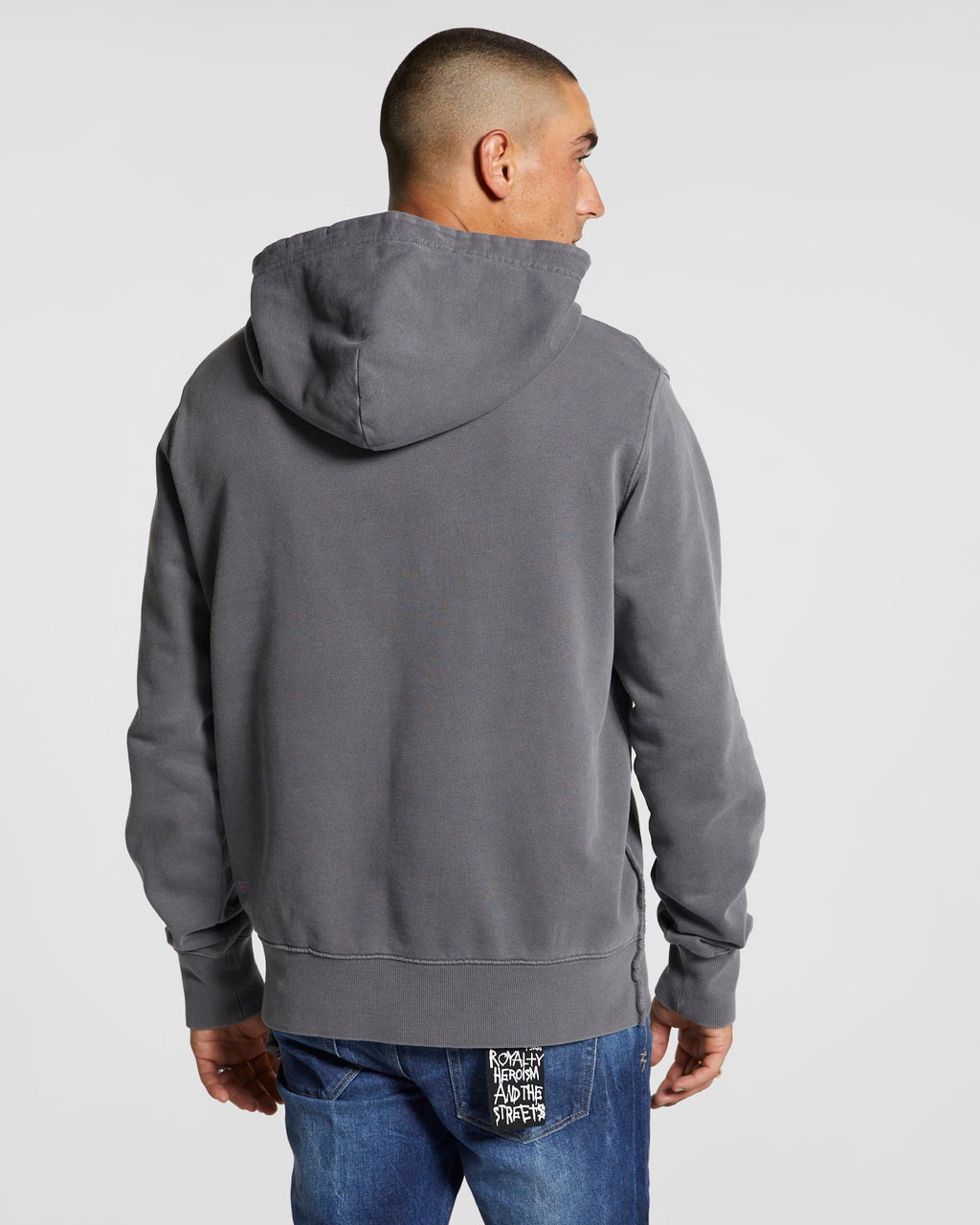 Mens Deranged Kash Hoodie Charcoal Regular Fleece - Grey