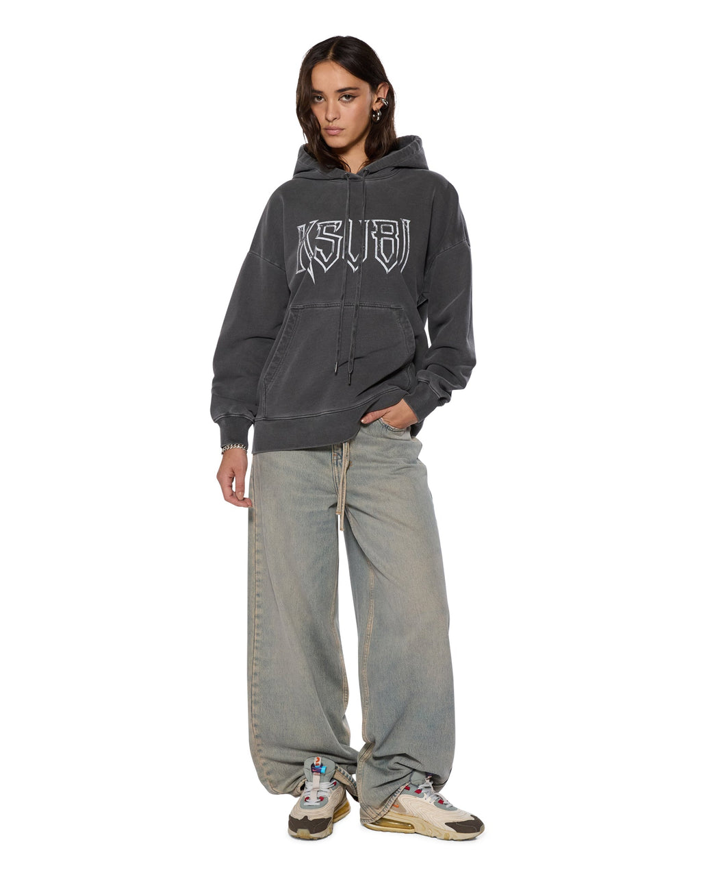 Womens Kingdom Oh G Hoodie Charcoal Oversized Fleece - Grey
