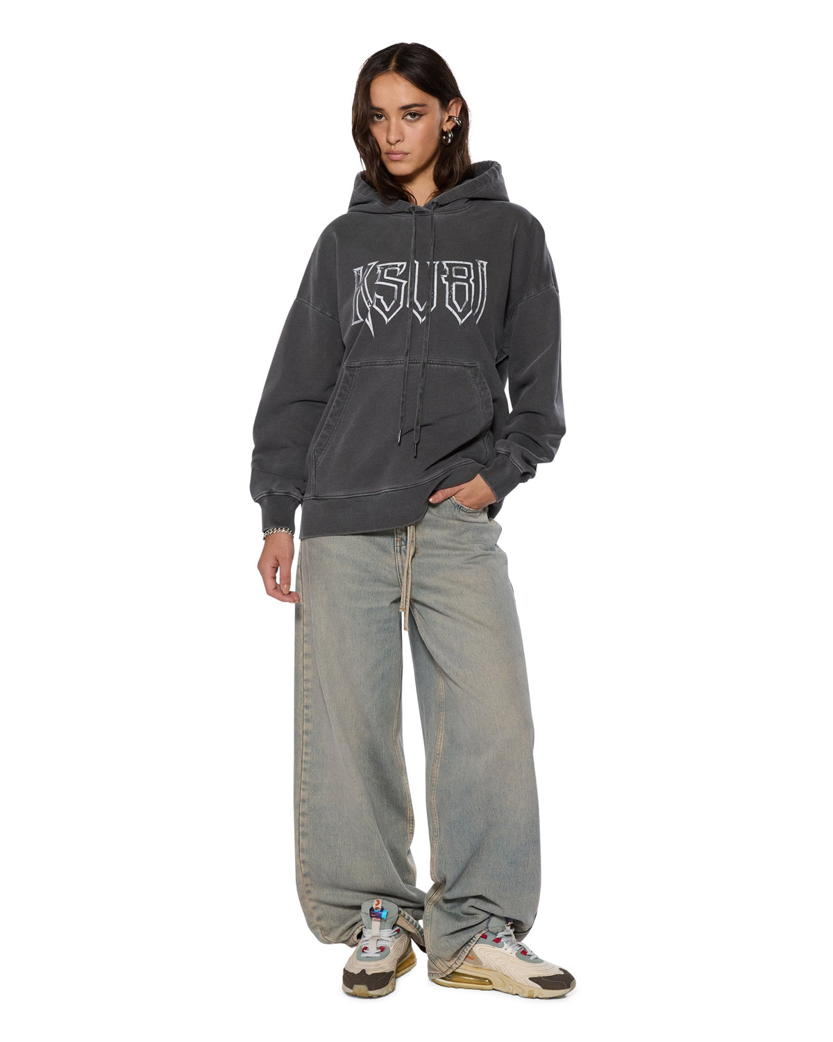Womens Kingdom Oh G Hoodie Charcoal Oversized Fleece - Grey