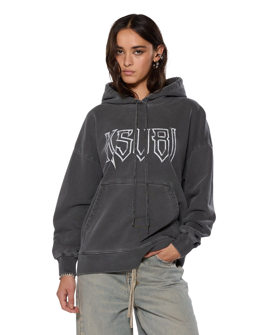 Womens Kingdom Oh G Hoodie Charcoal Oversized Fleece - Grey