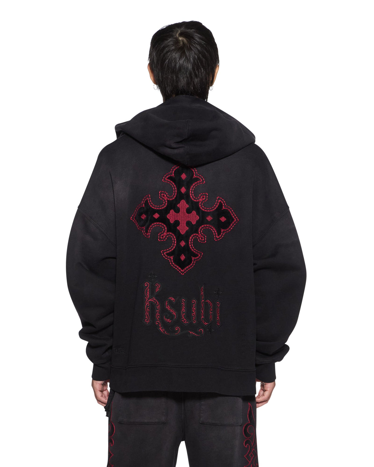 Mens Paise Ekcess Hoodie Black Fade Oversized Fleece - Grey