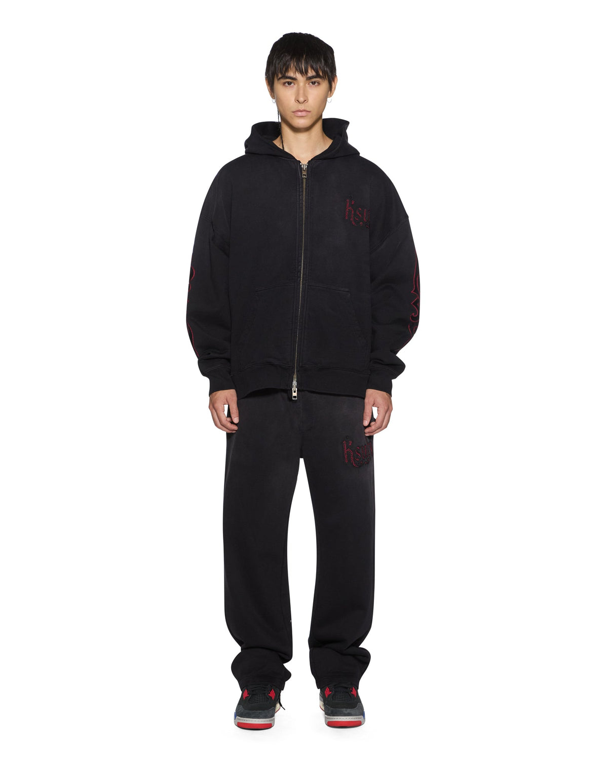 Mens Paise Ekcess Hoodie Black Fade Oversized Fleece - Grey