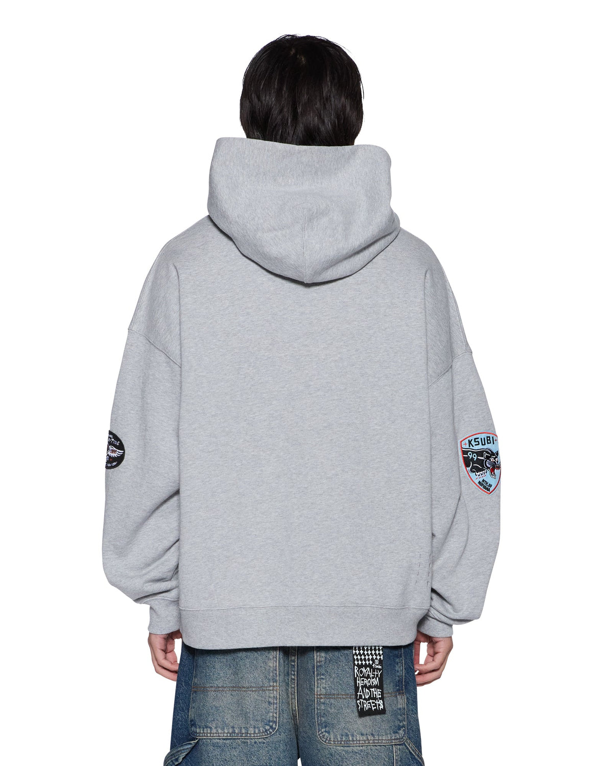 Mens Patched Ekcess Hoodie Grey Marle Oversized Fleece - Grey