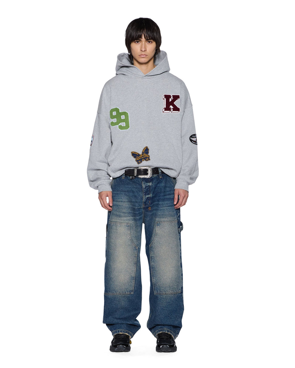 Mens Patched Ekcess Hoodie Grey Marle Oversized Fleece - Grey