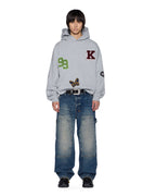 Mens Patched Ekcess Hoodie Grey Marle Oversized Fleece - Grey