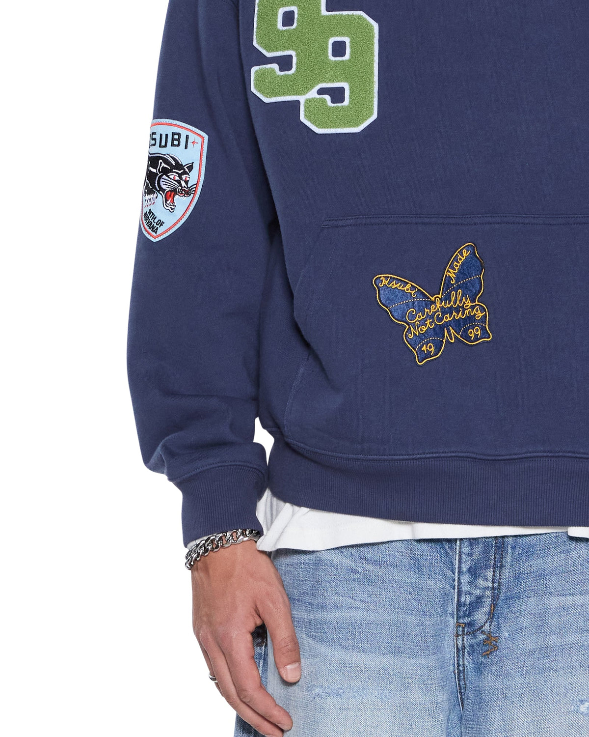 Mens Patched Ekcess Hoodie Navy Oversized Fleece - Navy