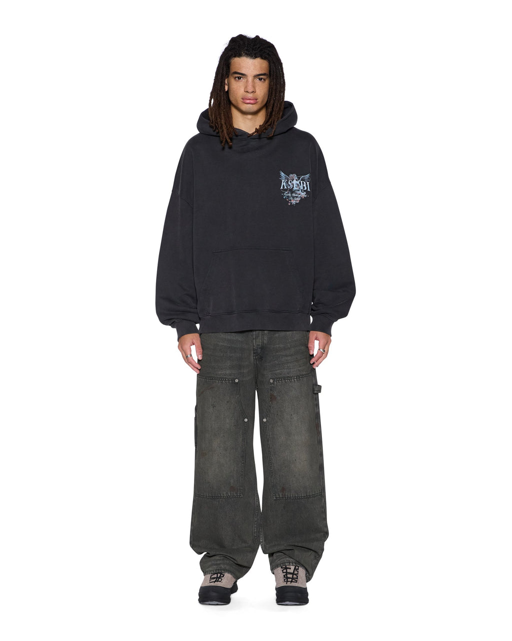 Mens Spirit Ekcess Hoodie Acid Black Oversized Fleece - Grey