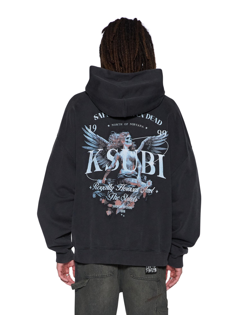 Mens Spirit Ekcess Hoodie Acid Black Oversized Fleece - Grey