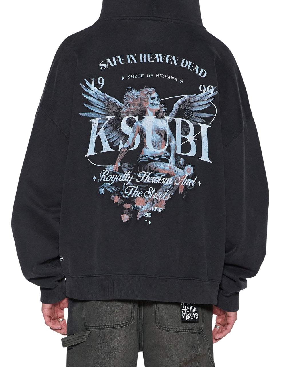 Mens Spirit Ekcess Hoodie Acid Black Oversized Fleece - Grey