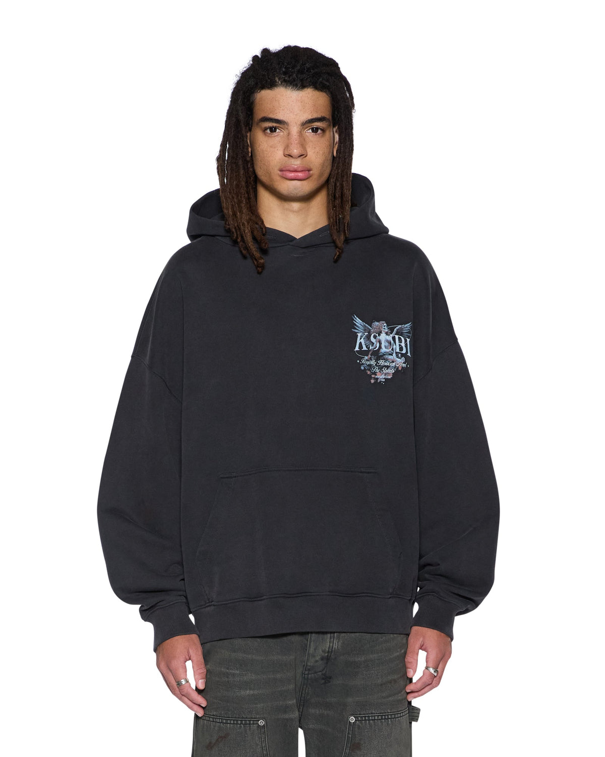 Mens Spirit Ekcess Hoodie Acid Black Oversized Fleece - Grey
