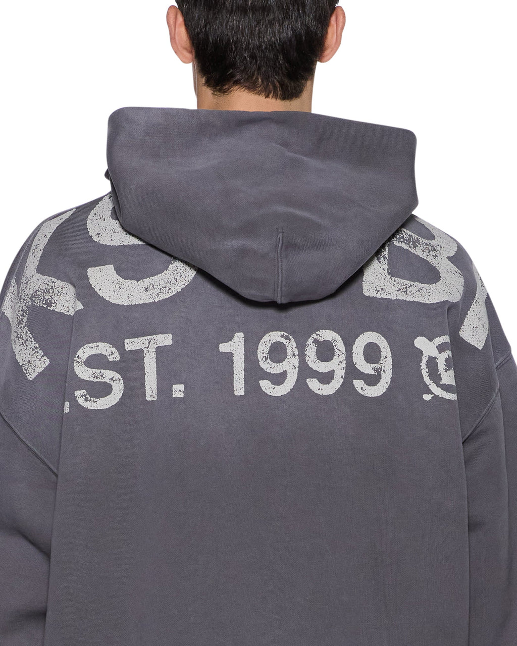 Mens State Ekcess Hoodie Charcoal Fade Oversized Fleece - Grey