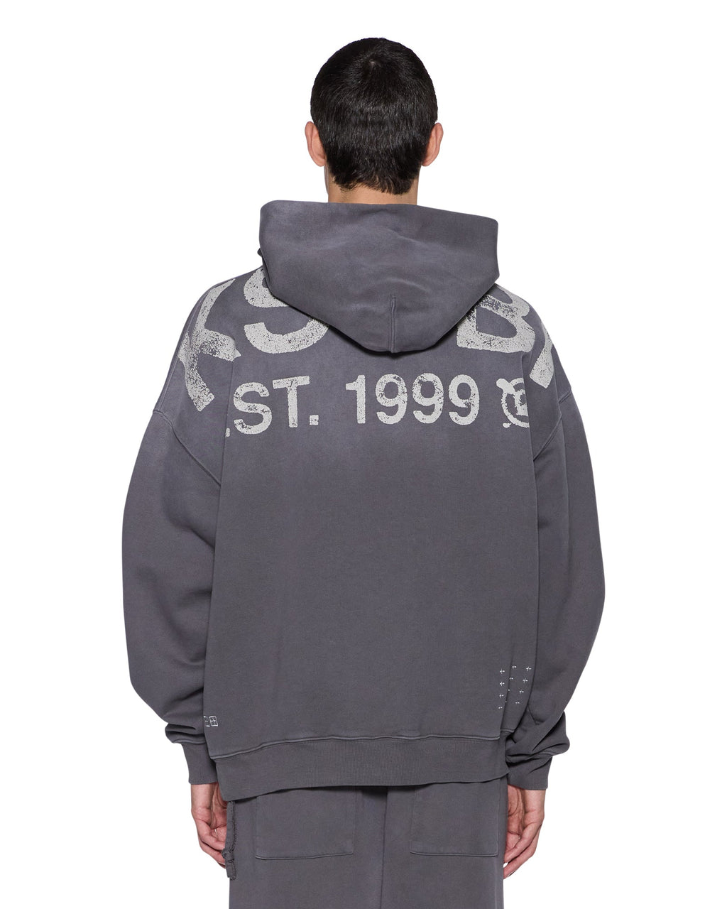 Mens State Ekcess Hoodie Charcoal Fade Oversized Fleece - Grey