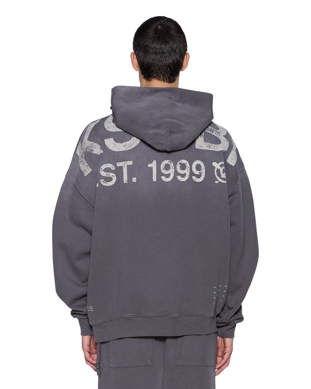 Mens State Ekcess Hoodie Charcoal Fade Oversized Fleece - Grey
