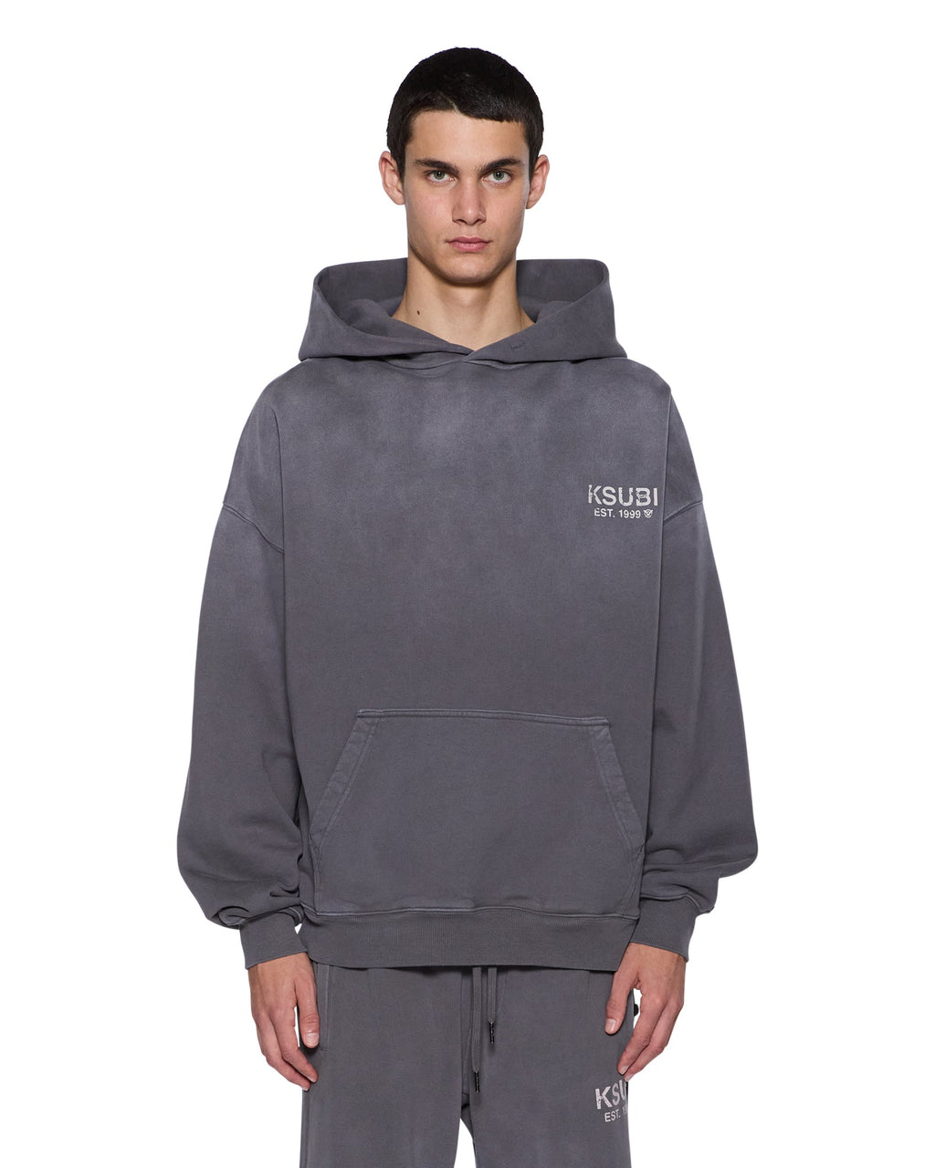 Mens State Ekcess Hoodie Charcoal Fade Oversized Fleece - Grey