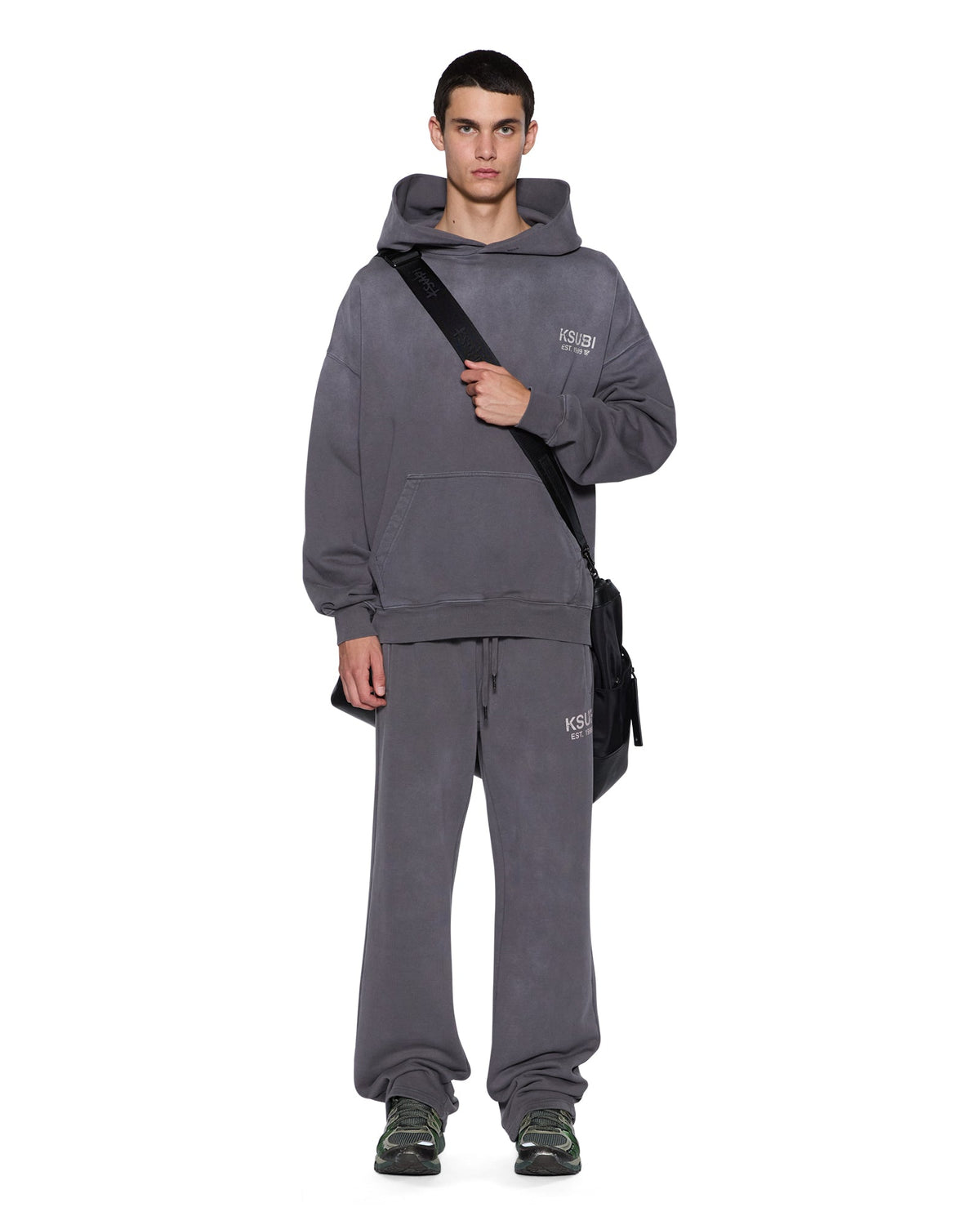 Mens State Ekcess Hoodie Charcoal Fade Oversized Fleece - Grey