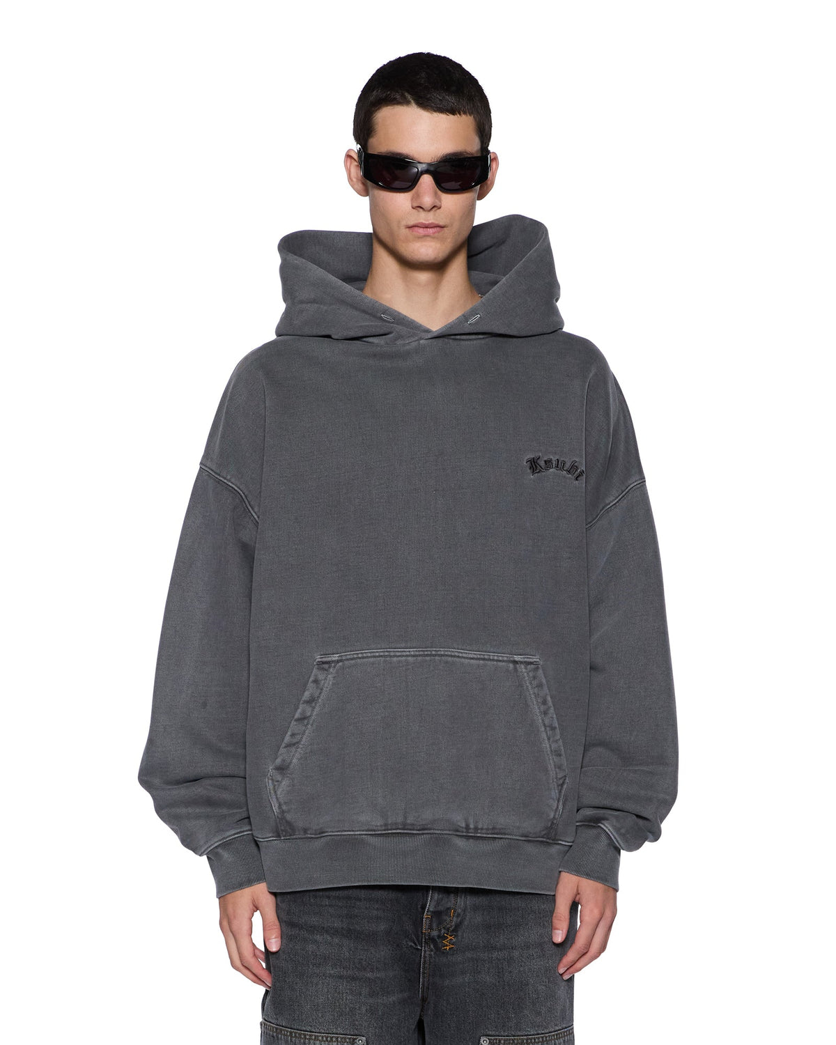 Mens Thorned Ekcess Hoodie Charcoal Oversized Fleece - Grey