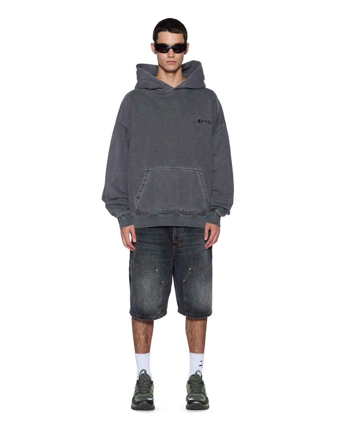 Mens Thorned Ekcess Hoodie Charcoal Oversized Fleece - Grey