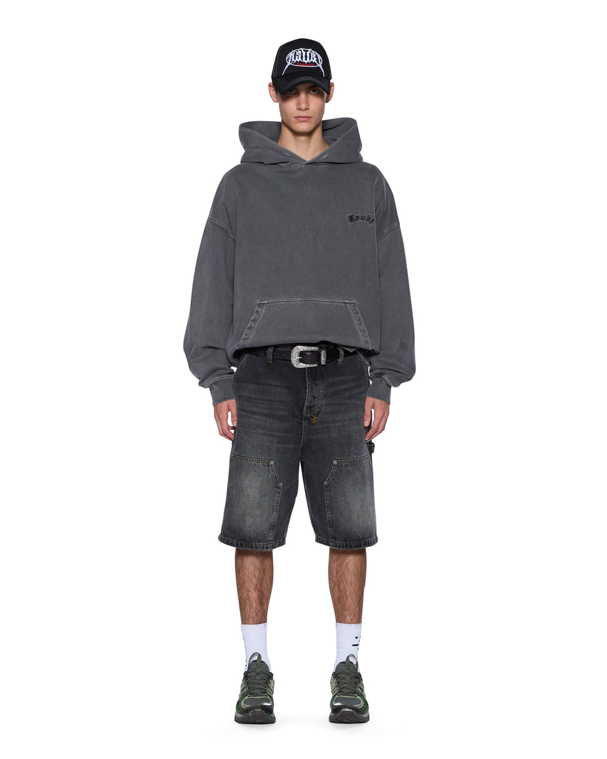 Mens Thorned Ekcess Hoodie Charcoal Oversized Fleece - Grey