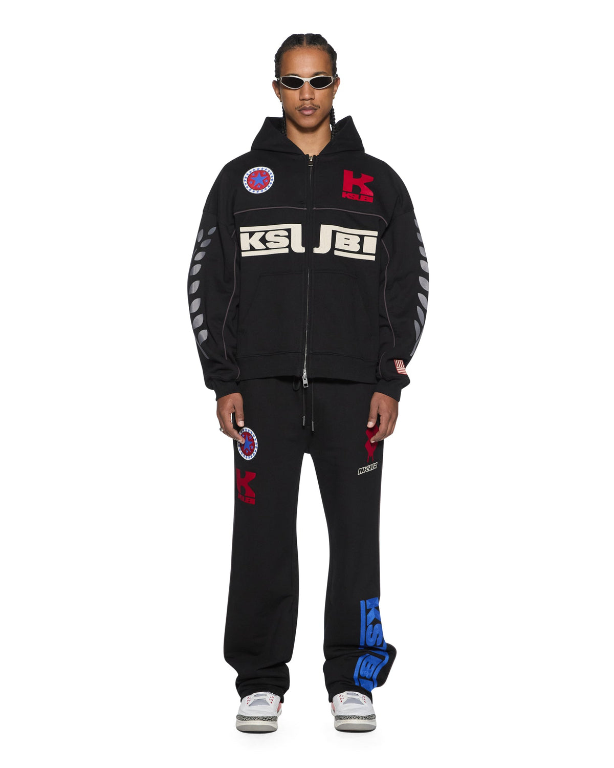 Mens Zoom Ekcess Zip Hoodie Jet Black Oversized Fleece - Black
