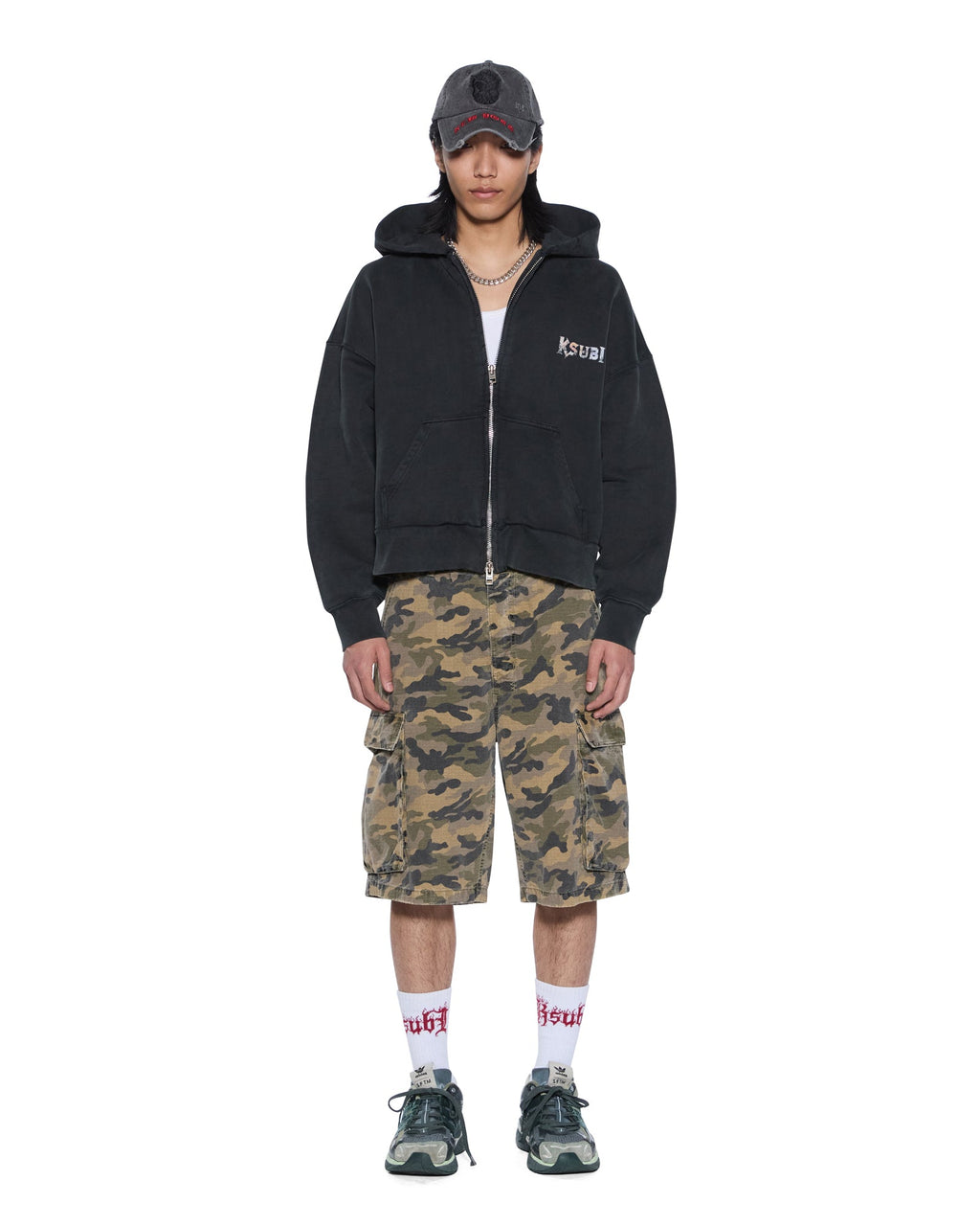Mens Death Snake Halen Zip Hoodie Ash Baggy Fleece - Black