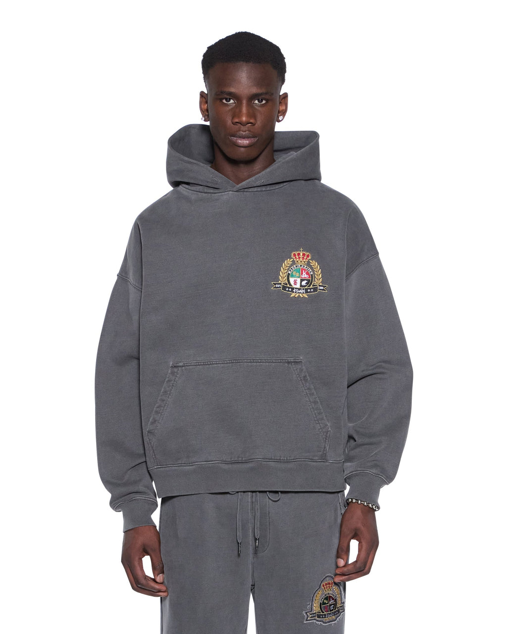 Mens Krest Ekcess Hoodie Charcoal Oversized Fleece - Grey