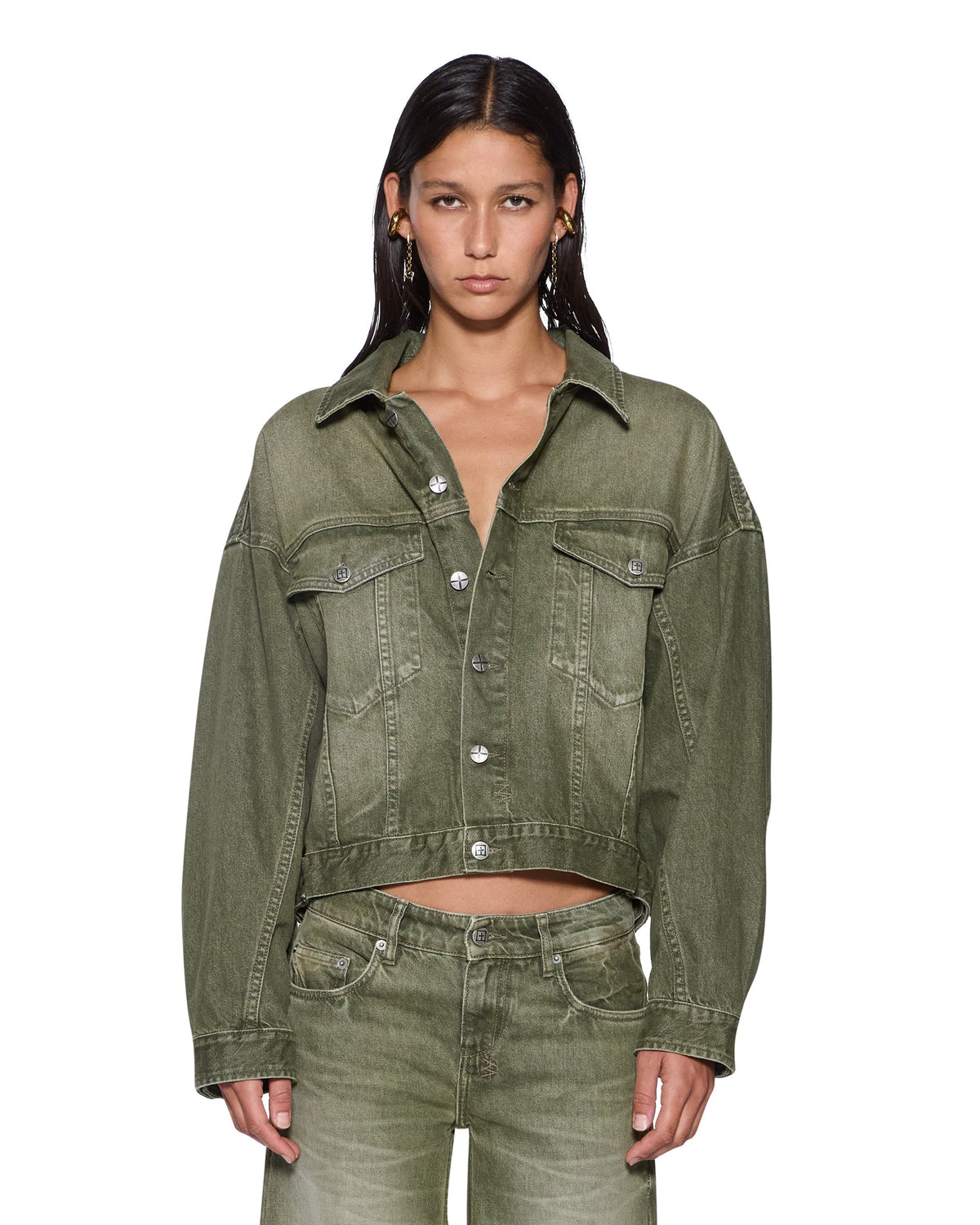 Womens Relax Trucker Jacket Militant Green Relaxed Jackets - Green