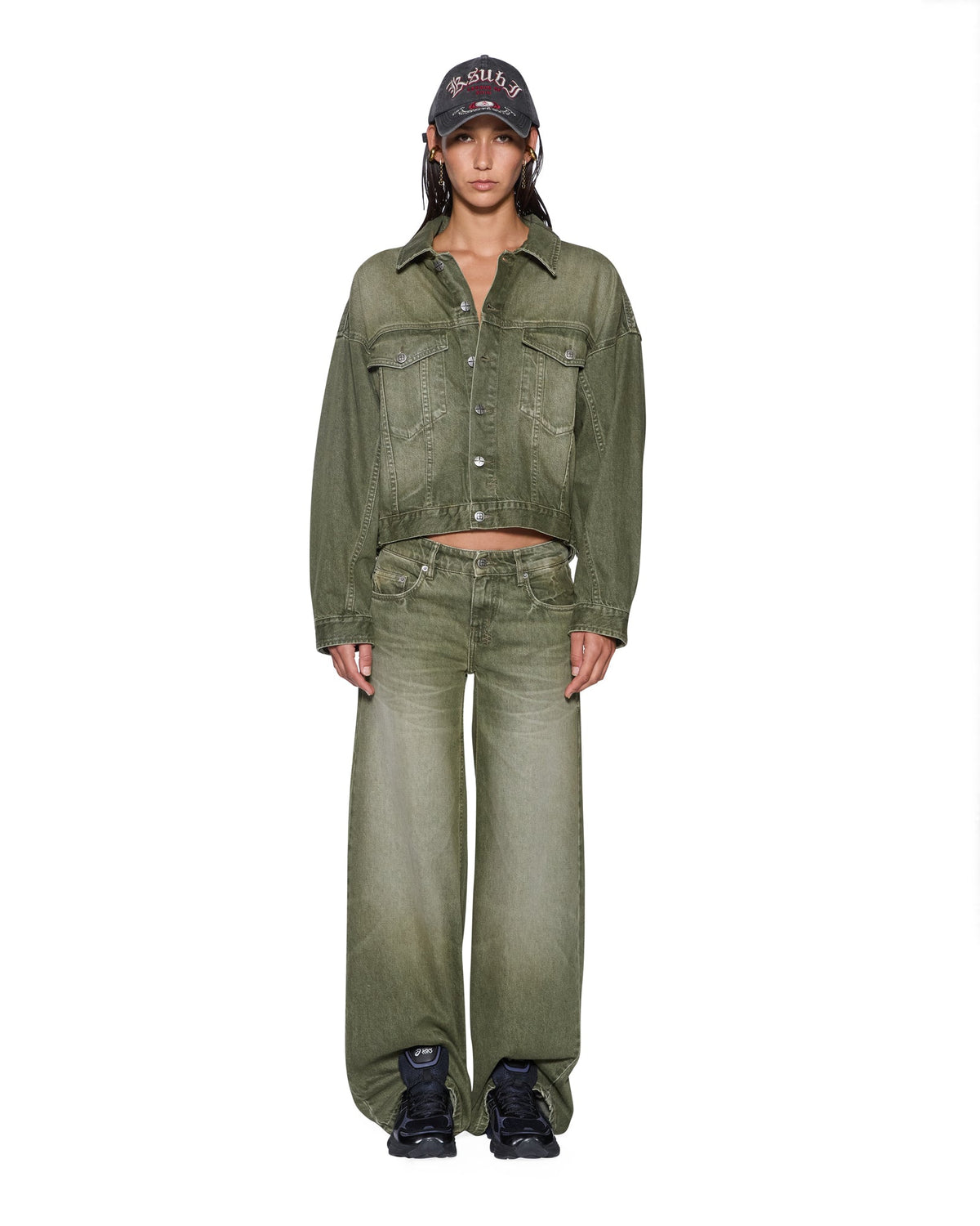 Womens Dropout Low Rise Jean Militant Green Relaxed Denim Jeans - Green