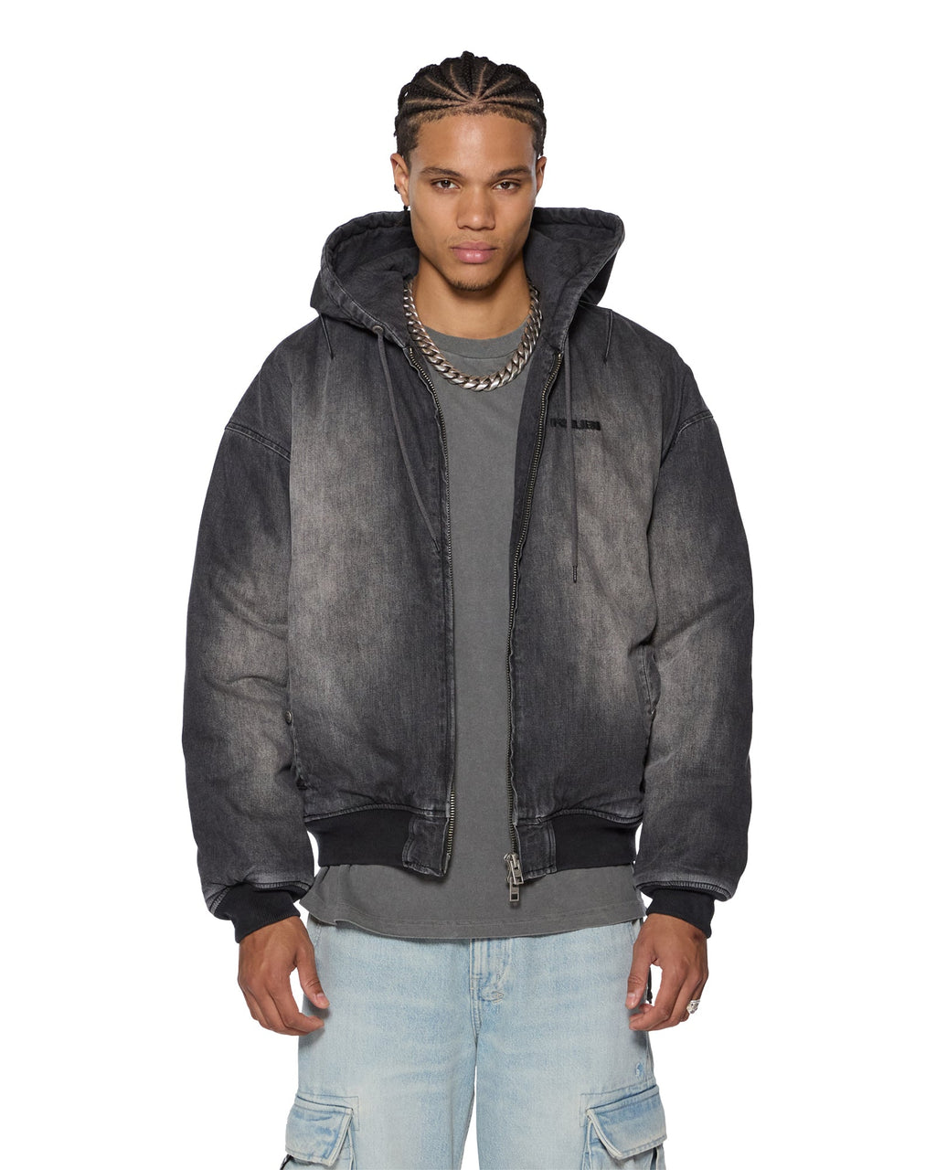 Mens Slouch Bomber Jacket Faded Black Relaxed Jackets - Black