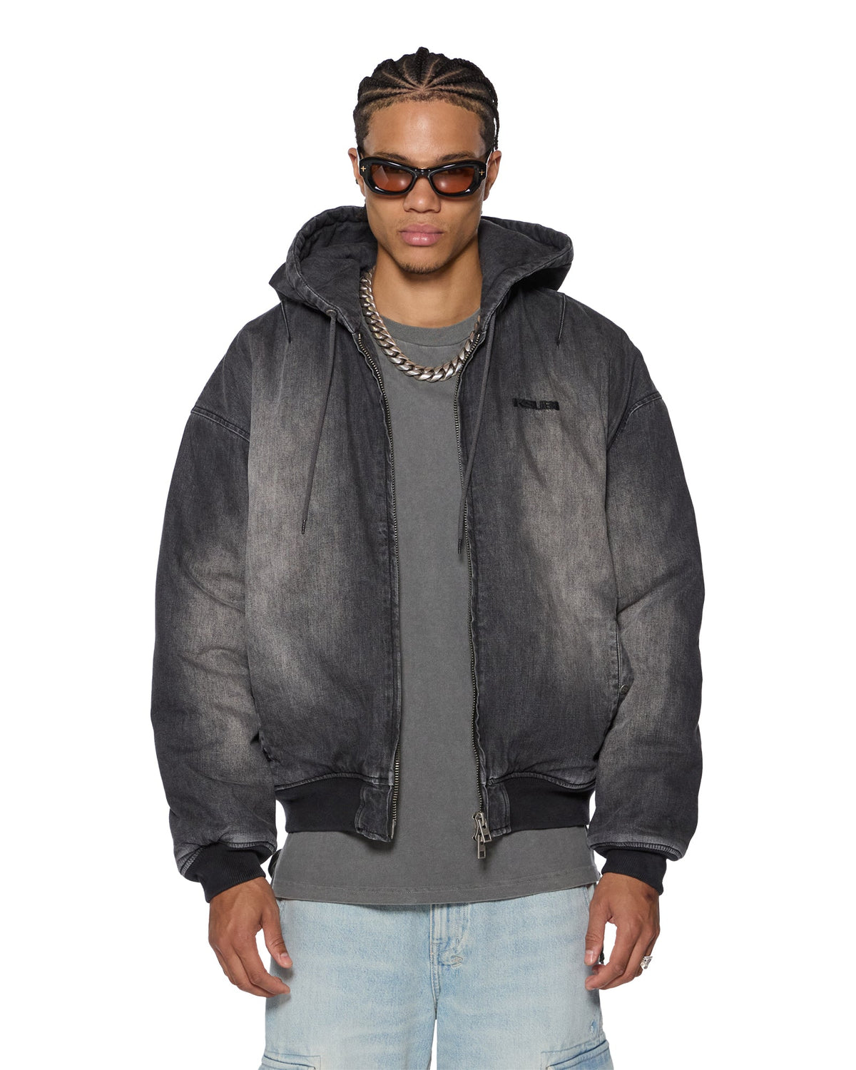 Mens Slouch Bomber Jacket Faded Black Relaxed Jackets - Black