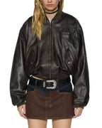 Womens Alpha Crop Bomber Worn Black Regular Jackets - Black