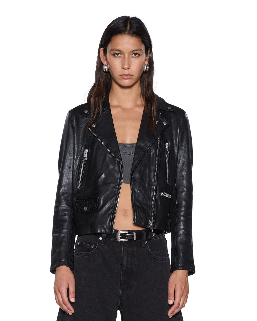 Womens Amplify Leather Jacket Black Regular Jackets - Black