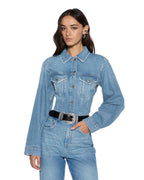 Womens Cinched Jacket Crop Tru Vintage Fitted Jackets - Denim