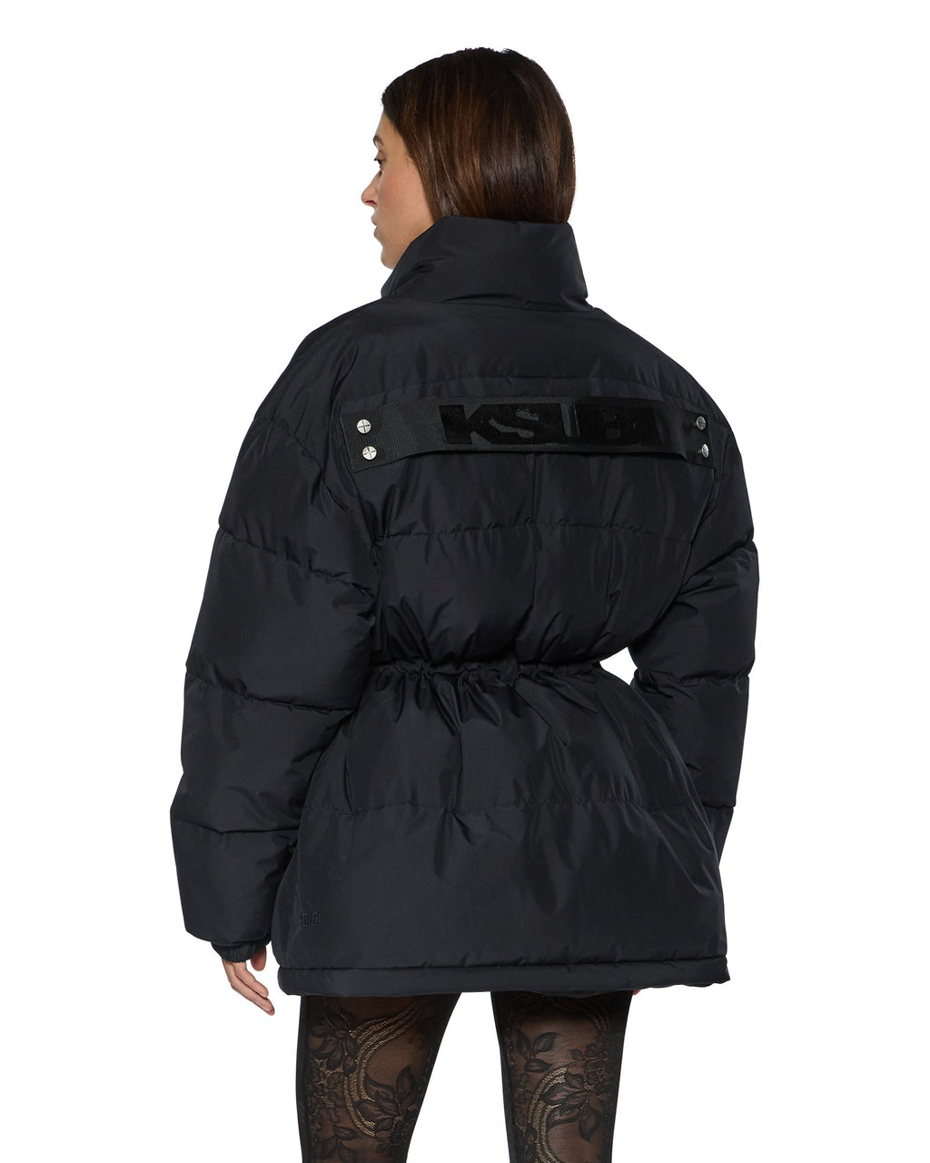 Womens Cinched Puffer Black Regular Jackets - Black