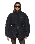Womens Cinched Puffer Black Regular Jackets - Black